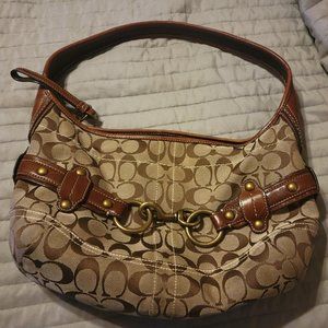 Coach signature hobo bag with brown leather